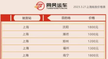 上海到全國汽車托運轎車價格表查詢20